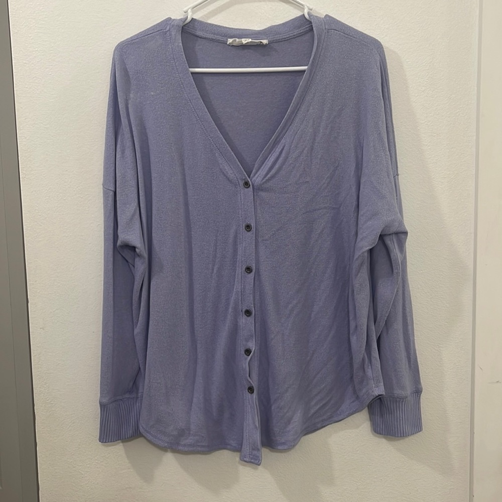 Periwinkle Hippie Rose Button Up Sweater